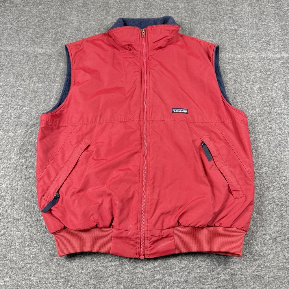 VTG Patagonia Shelled Synchilla Vest Mens Large Red Fleece Lined Full Zip 90s